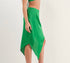 GREEN ASYMMETRICAL SATIN SKIRT