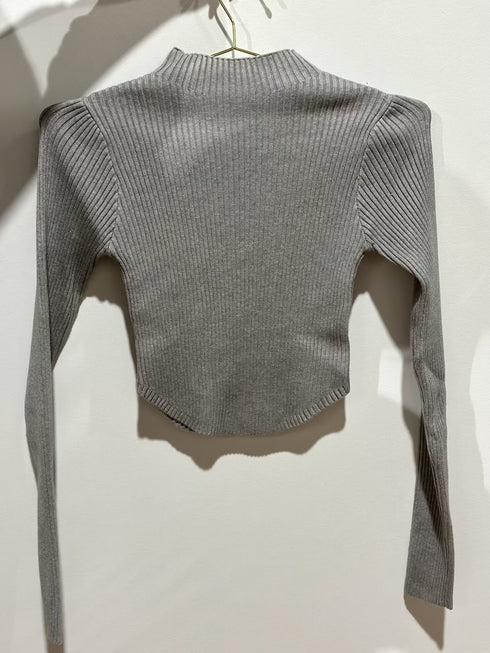 GREY LONG SLEEVE MOCK NECK CROP