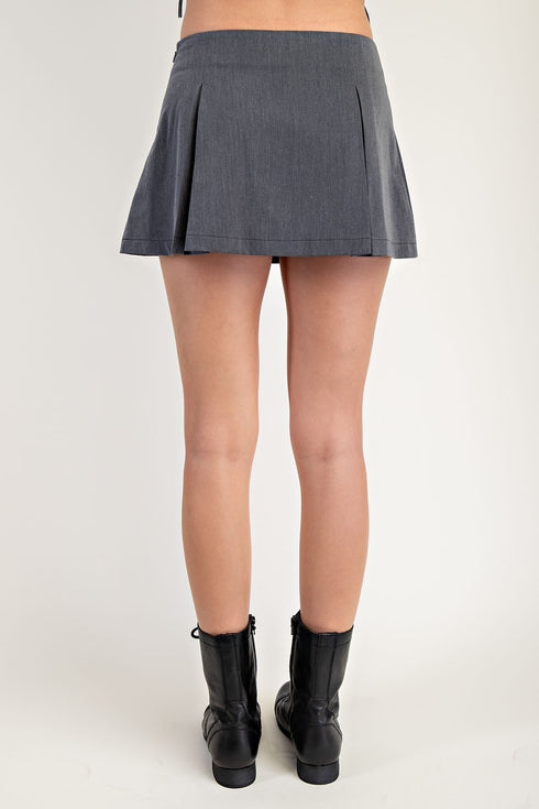 GRAY MINI BOW SIDE SKIRT