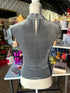 GREY VELVET MOCK NECK TOP