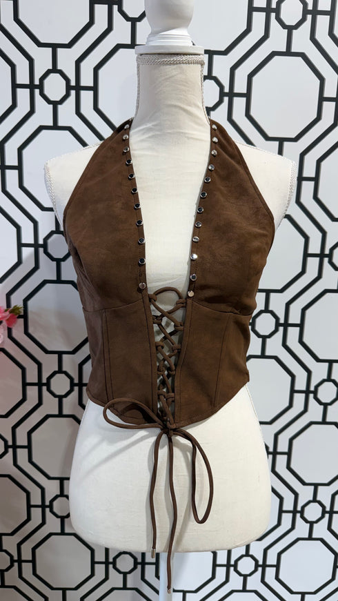 WILD WEST LACE-UP HALTER TOP