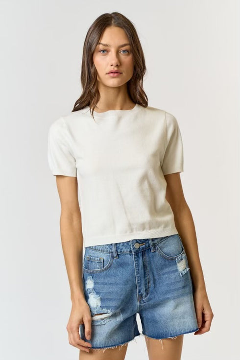 OPEN BACK HALF SLEEVE SWEATER TOP