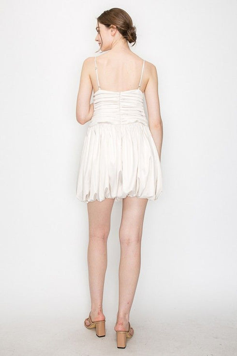 RUCHED BUBBLE HEM WOVEN DRESS