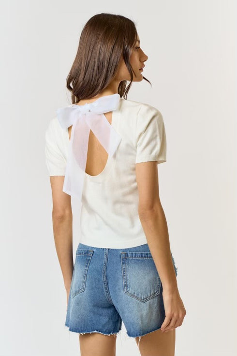 OPEN BACK HALF SLEEVE SWEATER TOP