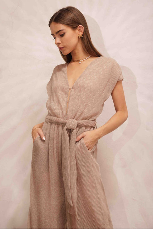 OPEN BACK CROSS WAIST BELT JUMPSUIT