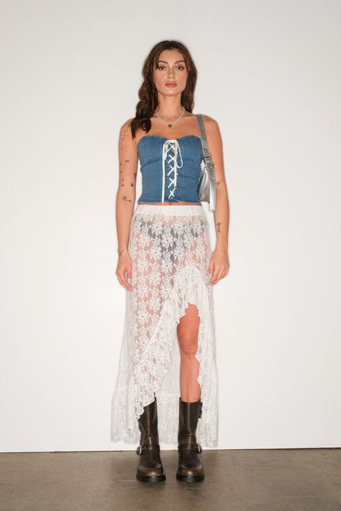ASYMMETRICAL HEM LACE MAXI SKIRT