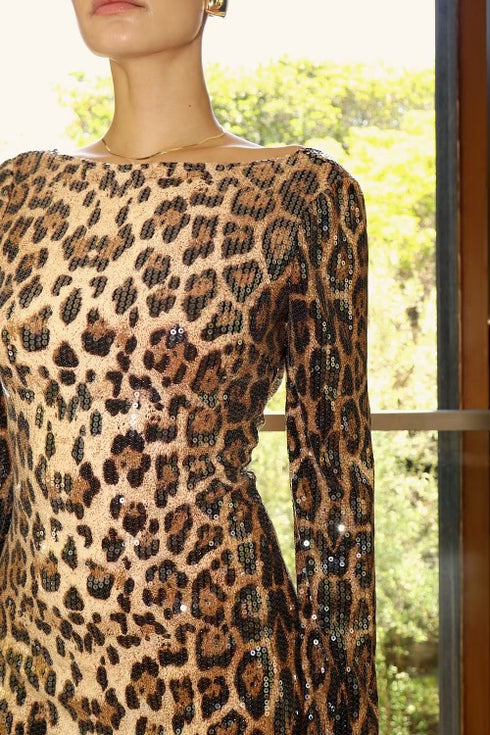 SPARKLY MINI LEOPARD MINI DRESS