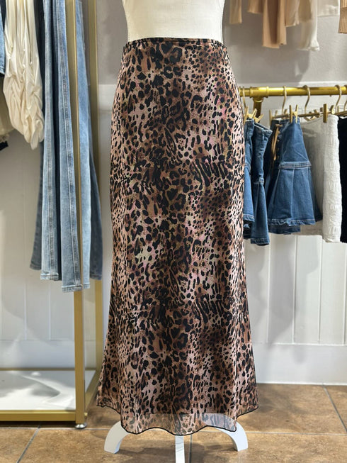 STRETCHY LEOPARD MIDI SKIRT