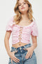 LACE UP RUCHED TOP LIGHT PINK