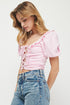 LACE UP RUCHED TOP LIGHT PINK
