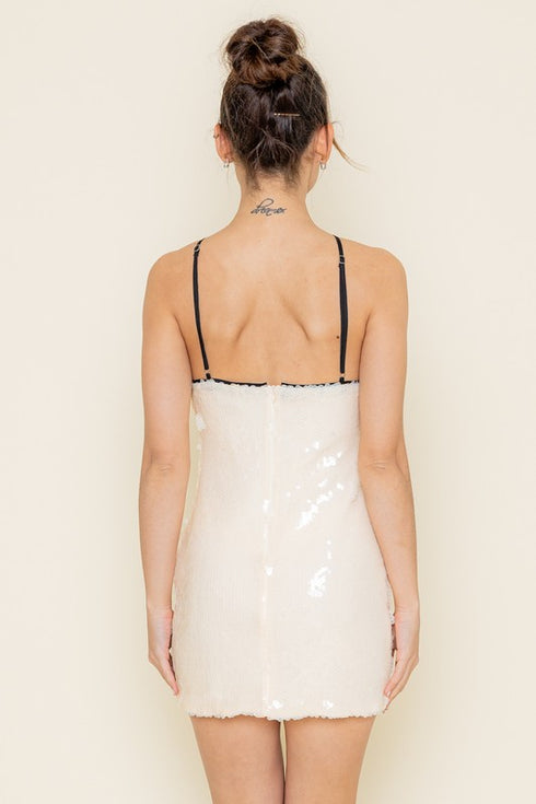 SEQUINED WITH FLORAL EMBELLISHMENT DRESS