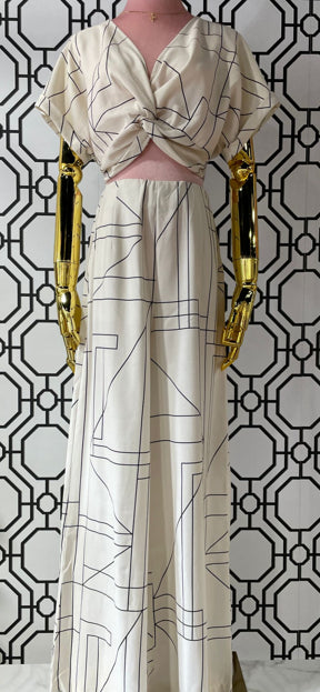 MULTI GRID PATTERN WIDE LEG PANTS