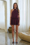 VELVET ROUGE HALTER MINI DRESS