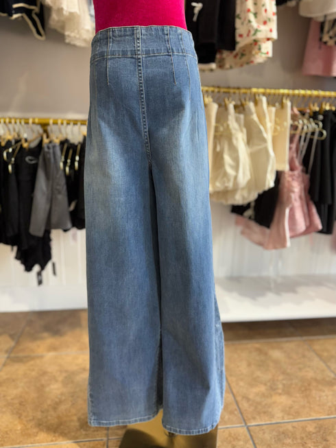 HIGH RISE WIDE LEG DENIM TROUSERS