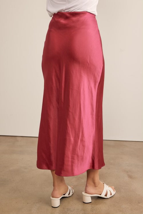 DARK RED SILKY SATIN MAXI SKIRT