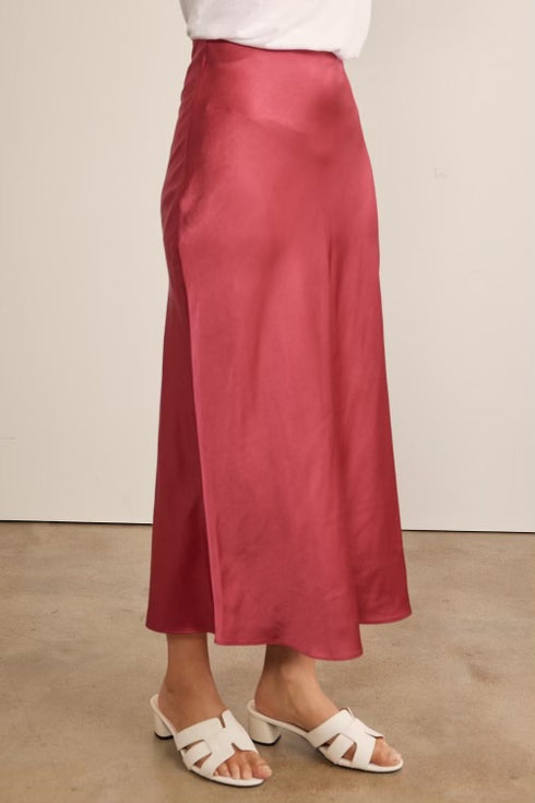 DARK RED SILKY SATIN MAXI SKIRT