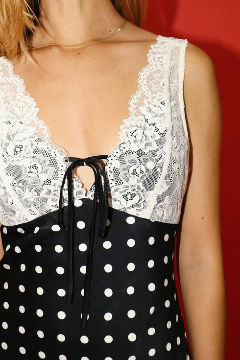 LUNA LACE & POLKA MINI DRESS