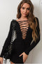 LACE UP RIBBED KNIT MINI DRESS