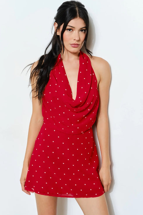 SCARLETT DOTS HALTER MINI DRESS