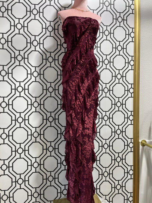 VICTORIAN MAROON VELVET LONG DRESS