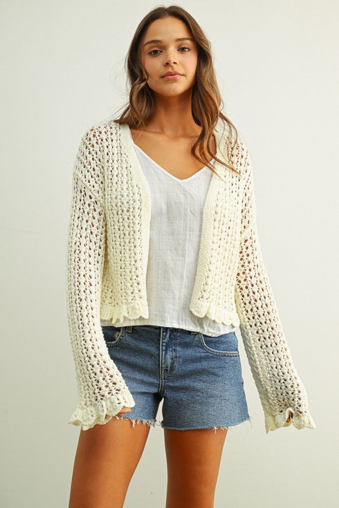 IVORY RUFFLE CARDIGAN