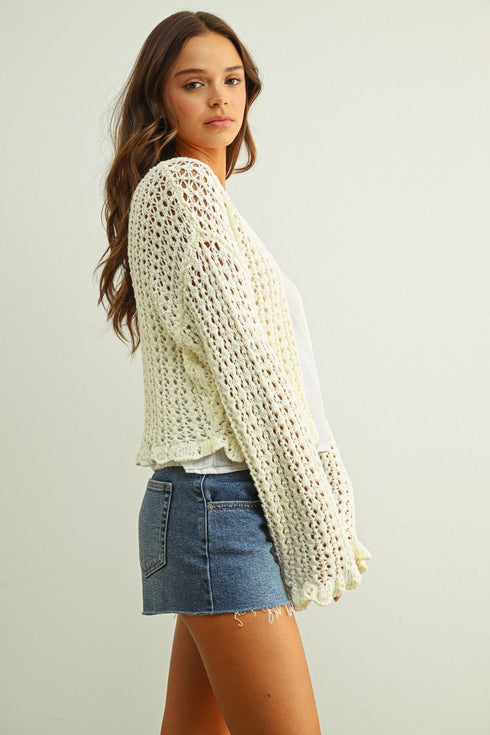 IVORY RUFFLE CARDIGAN