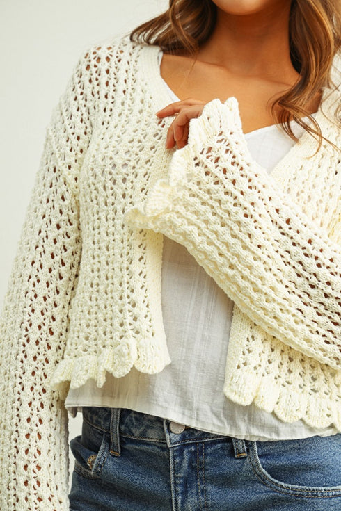 IVORY RUFFLE CARDIGAN