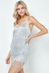 METALLIC TIERED FRINGE DRESS