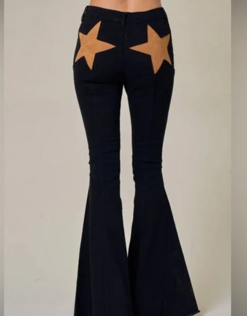 BLACK SUEDE STAR FLARE DENIM