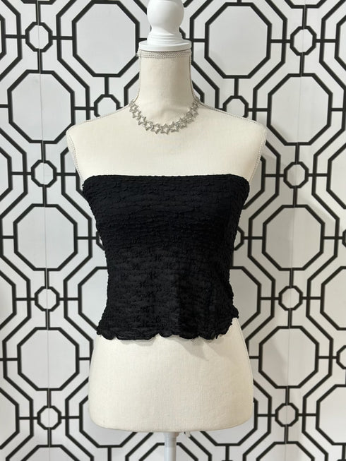 BLACK LACE KNIT STRAPLESS TOP
