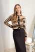 STRIPE ROUND NECK BUTTON CARDIGAN