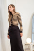 STRIPE ROUND NECK BUTTON CARDIGAN