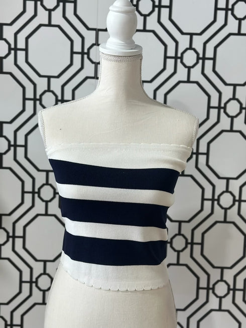 OFFWHITE/NAVY STRAPLESS TOP