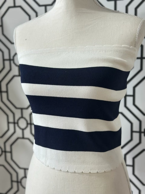 OFFWHITE/NAVY STRAPLESS TOP