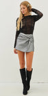 KNOTTED GUNMETAL METALLIC COATED MINI SKORT