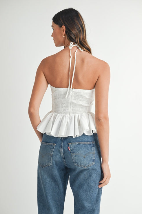 White mini ruffled top