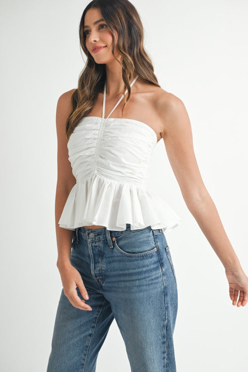 White mini ruffled top