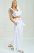 White blouse with white wide pants set