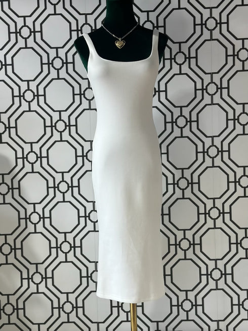 OFF WHITE STRETCH MIDI DRESS