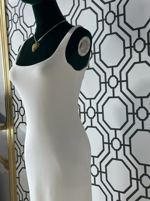 OFF WHITE STRETCH MIDI DRESS