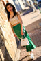 GREEN SATIN MIDI SKIRT
